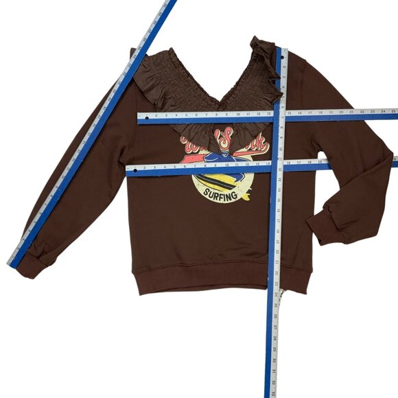 Wild Shark Surfing Sweatshirt By Panduola Studio S/M Brown Long Sleeve Upcycled - Picture 6 of 12